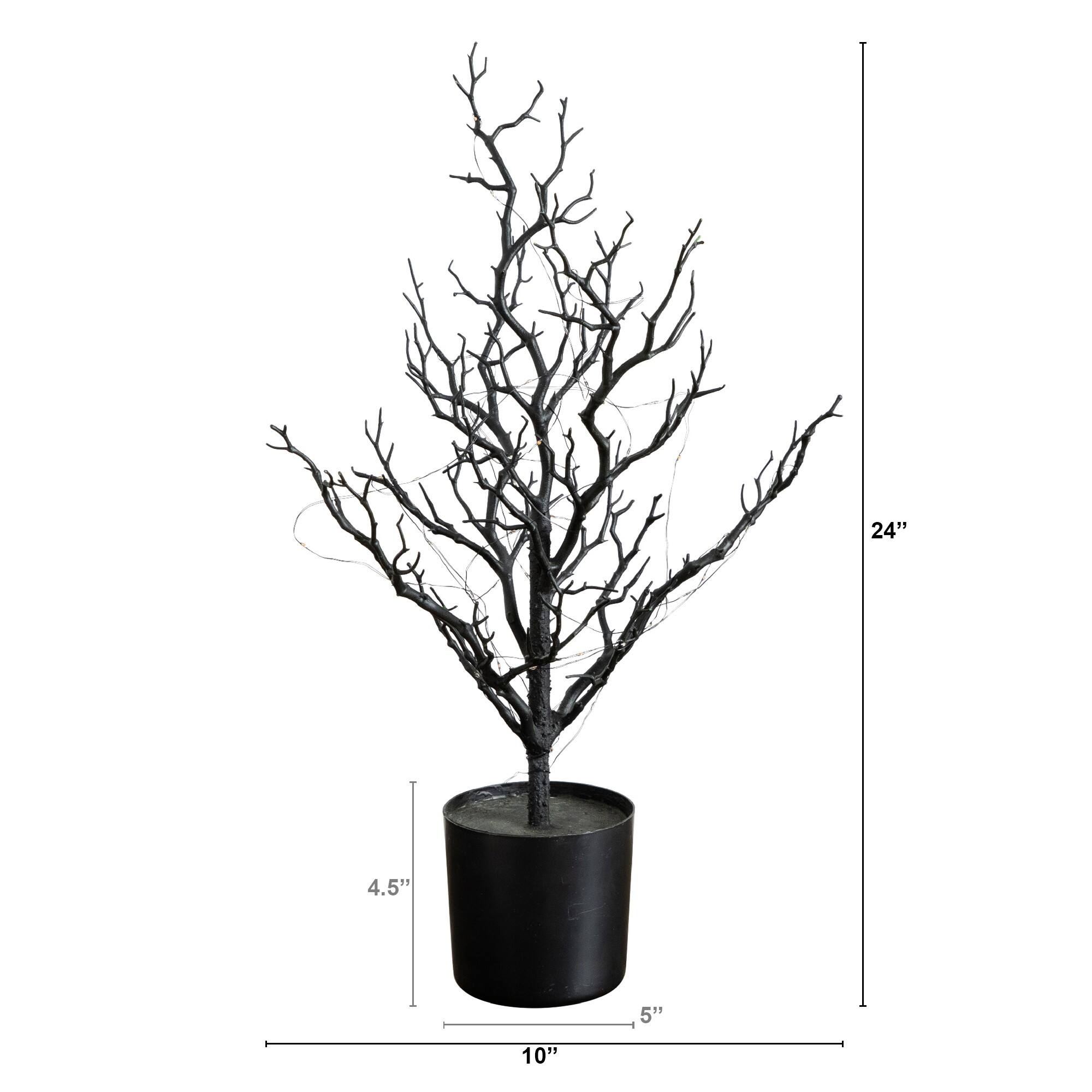 2ft. Pre-Lit Artificial Halloween Black Spooky Twig Tree with 60 Orange & Purple Copper Wire String LED Lights